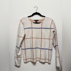 Tahari Cream Plaid Crew Neck Sweater